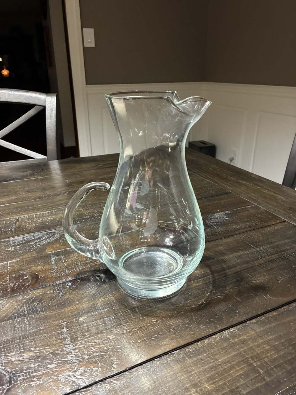 Vtg Princess House Heritage Glass Pitcher 72oz Etched Floral Ice Lip 10 - read d